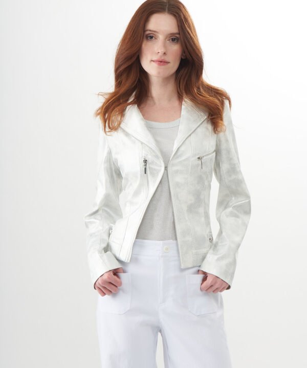 BCJ17681MPRE Silver Metallic Vegan Moto Leather Jacket