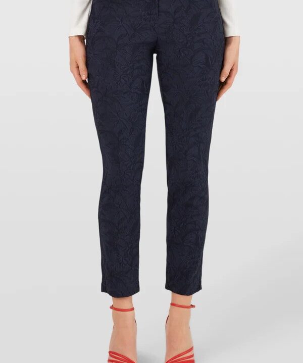 Robell 51560 Bell 09 Navy Pull On Leaf Jacquard Embroidery Pant