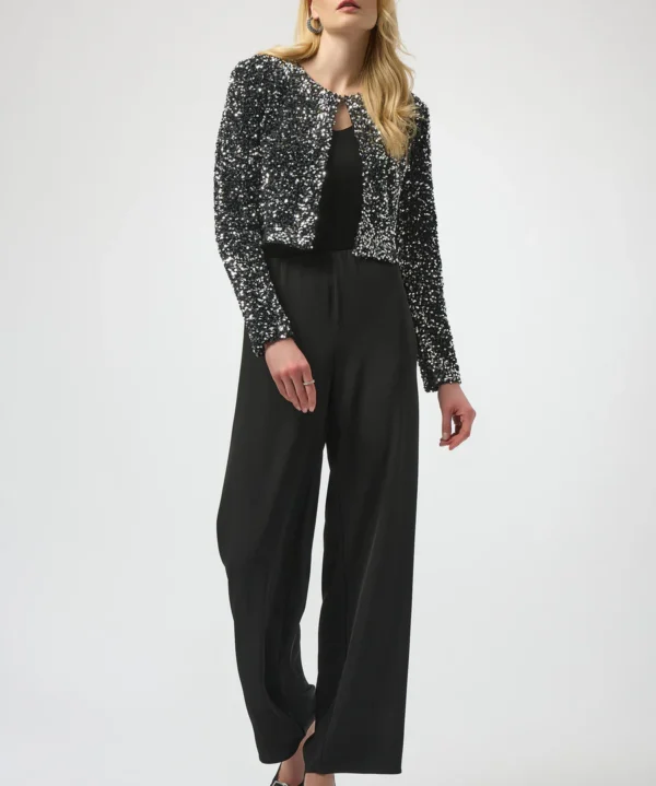 Joseph Ribkoff 254930 Silver/Black Sequin Crop Jacket