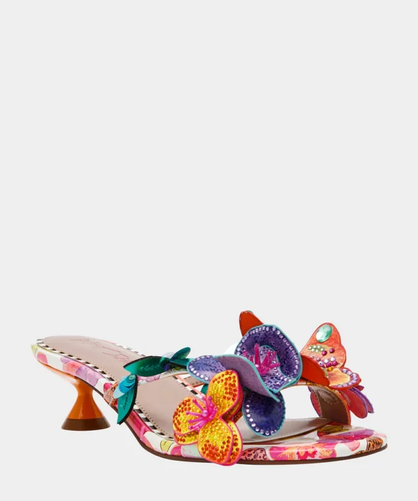 Betsey Johnson Beatriz White Multi Color Kitten Heel Sandal
