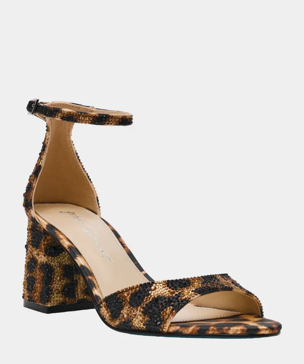 Betsey Johnson Kami Block Heel open toed sandal with rhinestones