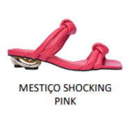 Carrano Sandy Shocking Pink Leather Slide Sandal With Abstract Short Gold Heel