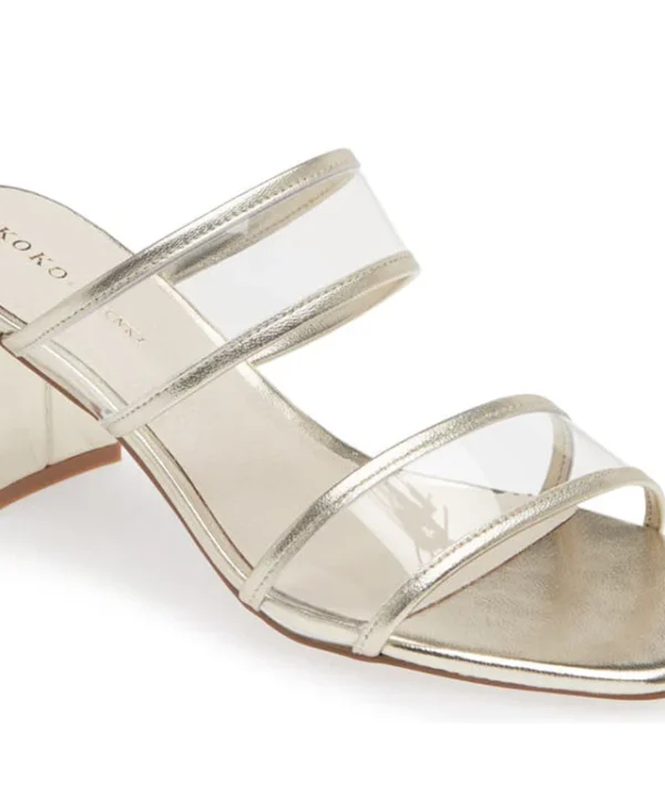 KOKO + Palenki Ghost Gold 2 Band Leather/Clear Block Heel