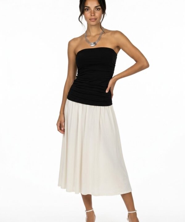 Eva Varro D12993 Black/Ivory Shirred Bodice Strapless Dress