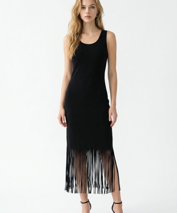 Zen Knits PM1609 Sleeveless Fringe Hem Maxi Dress