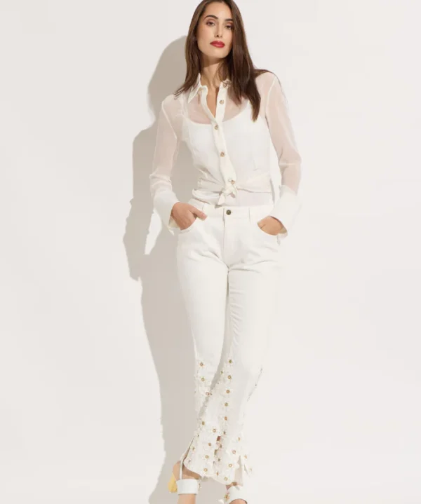 OO LA LA M9555 Daisy White Embroidered Jeans