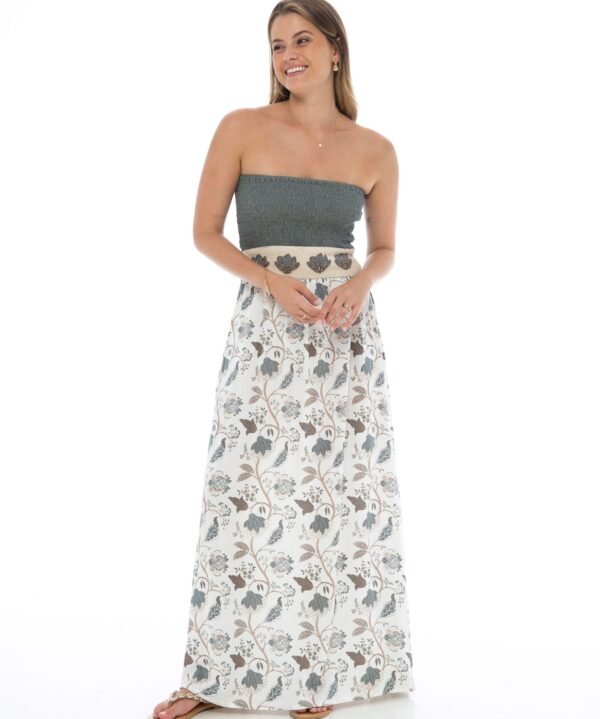 Skemo FW-MXDR-43 Strapless Flower Maxi Long Grey Dress