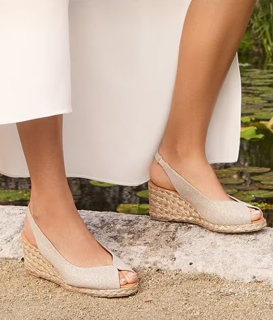 Andre Assous Audrey Hemp Glitter Linen Peep Toe Espadrille Wedge
