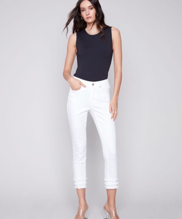 Charlie B C5147W-618A White Frayed Hem Ankle Jean