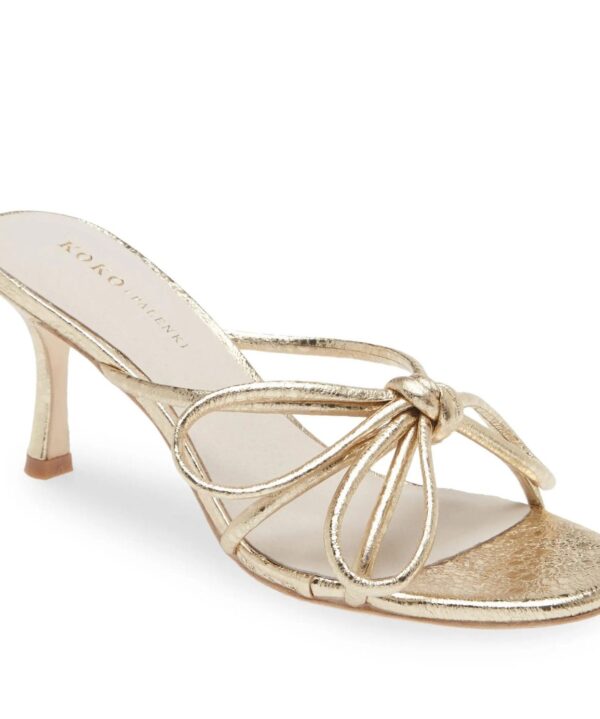 KOKO + Palenki Barely Gold Leather String Bow Slide Heel