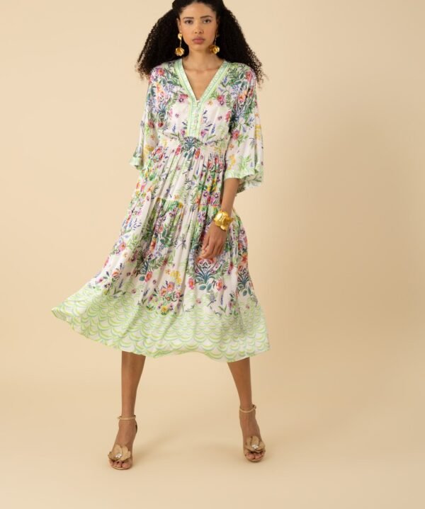 Hale Bob 52GQ630A Long Sleeve V Neck Zahra Midi Dress