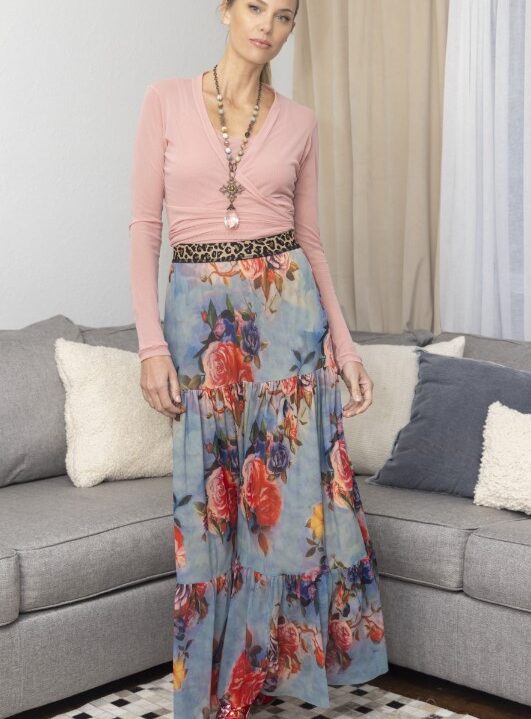 Petit Pois VR111579 Vintage Rose Print Lined Peasant Long Skirt