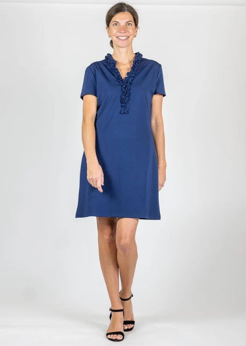 Sailor Sailor 288-92S Bailey Navy Short Sleeve Ruffled V Neckline Dress