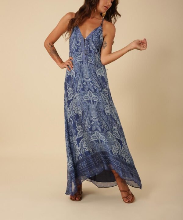 Hale Bob 44ZN644A Navy Print V Neckline Halter Maxi Dress
