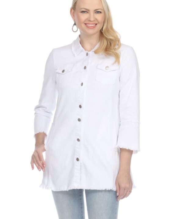 AZI Z12018 White Long Fray Hem Kelly Jacket