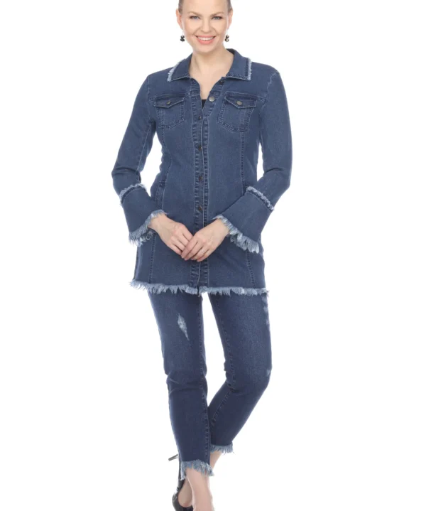 AZI Z12018 Medium Wash Long Fray Hem Kelly Jacket